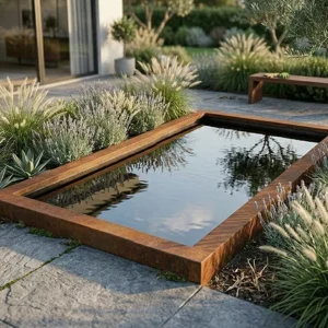 Spejlbassin 5mm corten stål med kant, 120x60x10